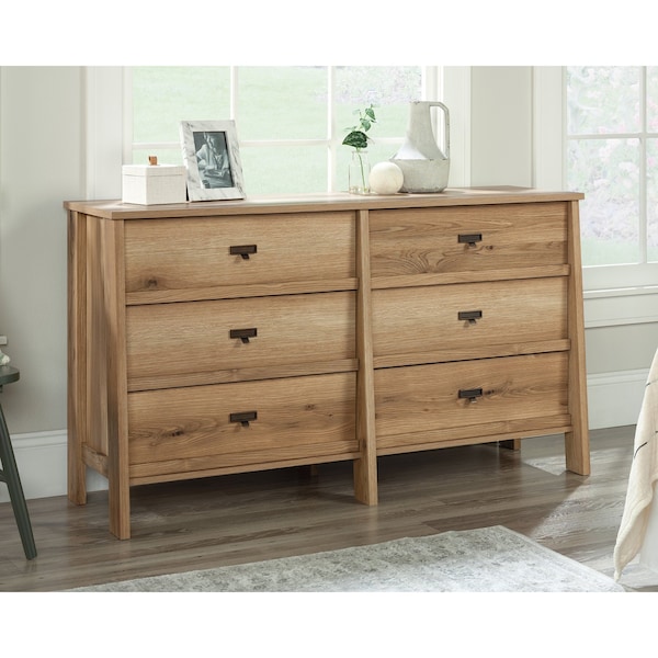 Sauder Trestle 6 Drawer Dresser To A2 , Spacious drawers feature metal runners with safety